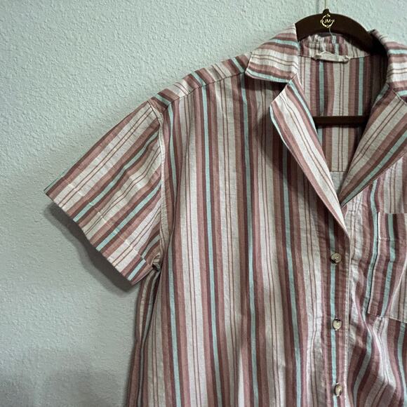 Free People Oversized Striped Button Down Top Coastal Casual Boho Small Oversize - Picture 4 of 7